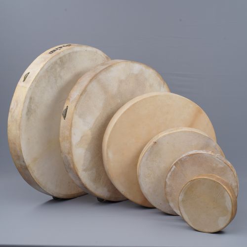 A family of Mauritian ravanne frame drums in different sizes.